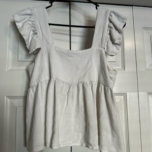 Miou Muse White Babydoll Tank Top With Ruffle Sleeves